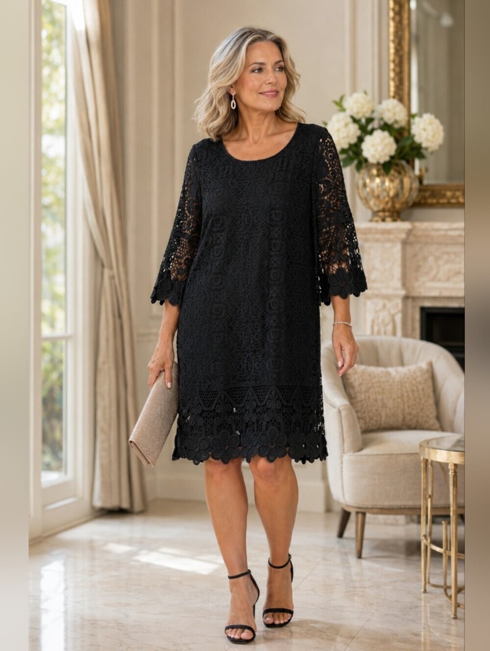Alfani  Chic Black Lace & Crochet Shift Dress